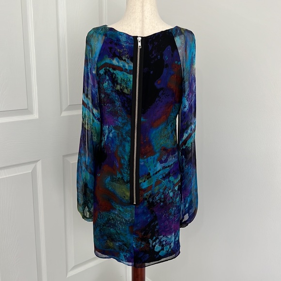 Cache 100% silk cocktail sheath mini dress Sz 4 blue, black, green - Picture 6 of 11